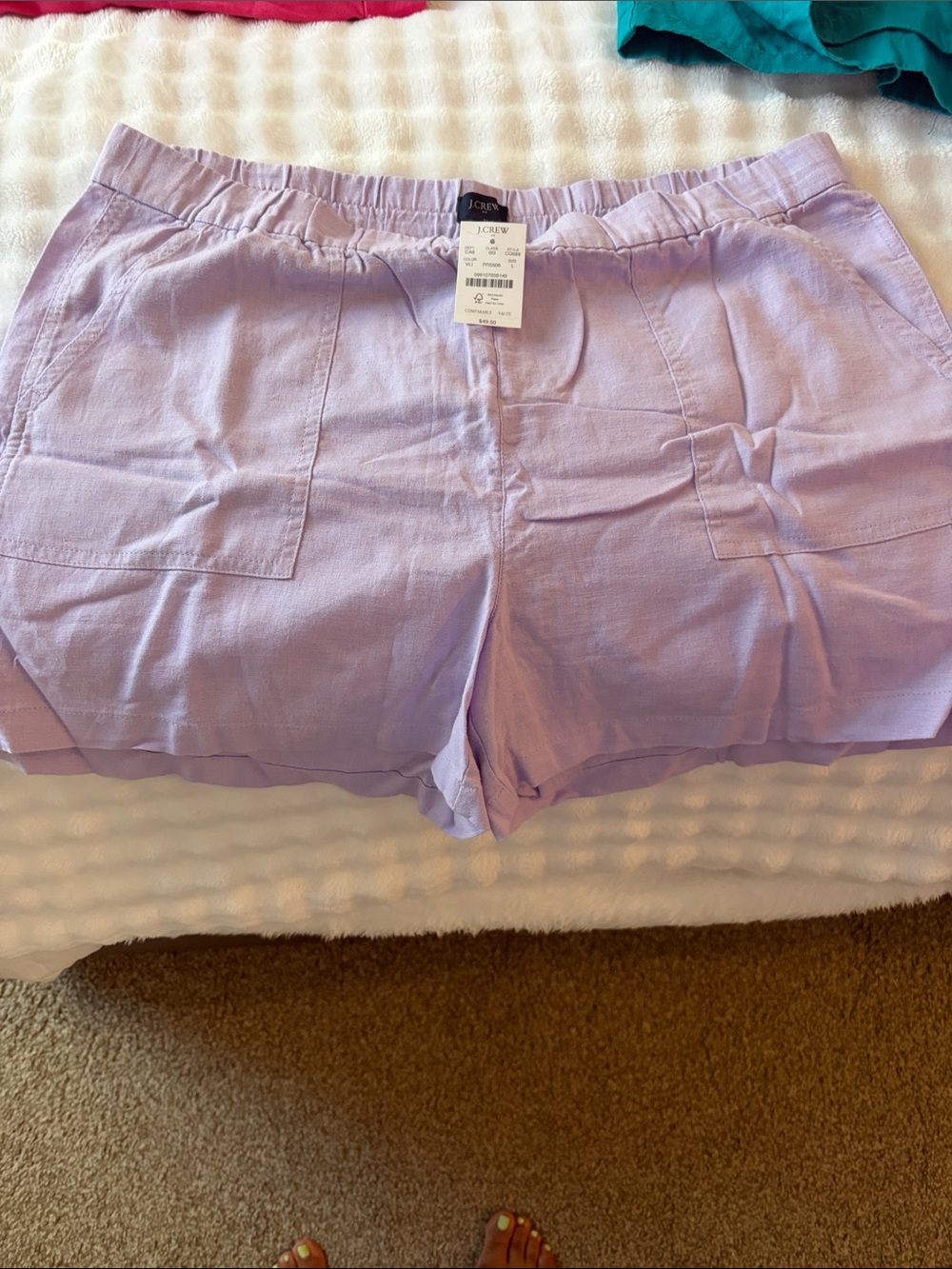 J. Crew Lavender High-Waist Linen-Blend Shorts